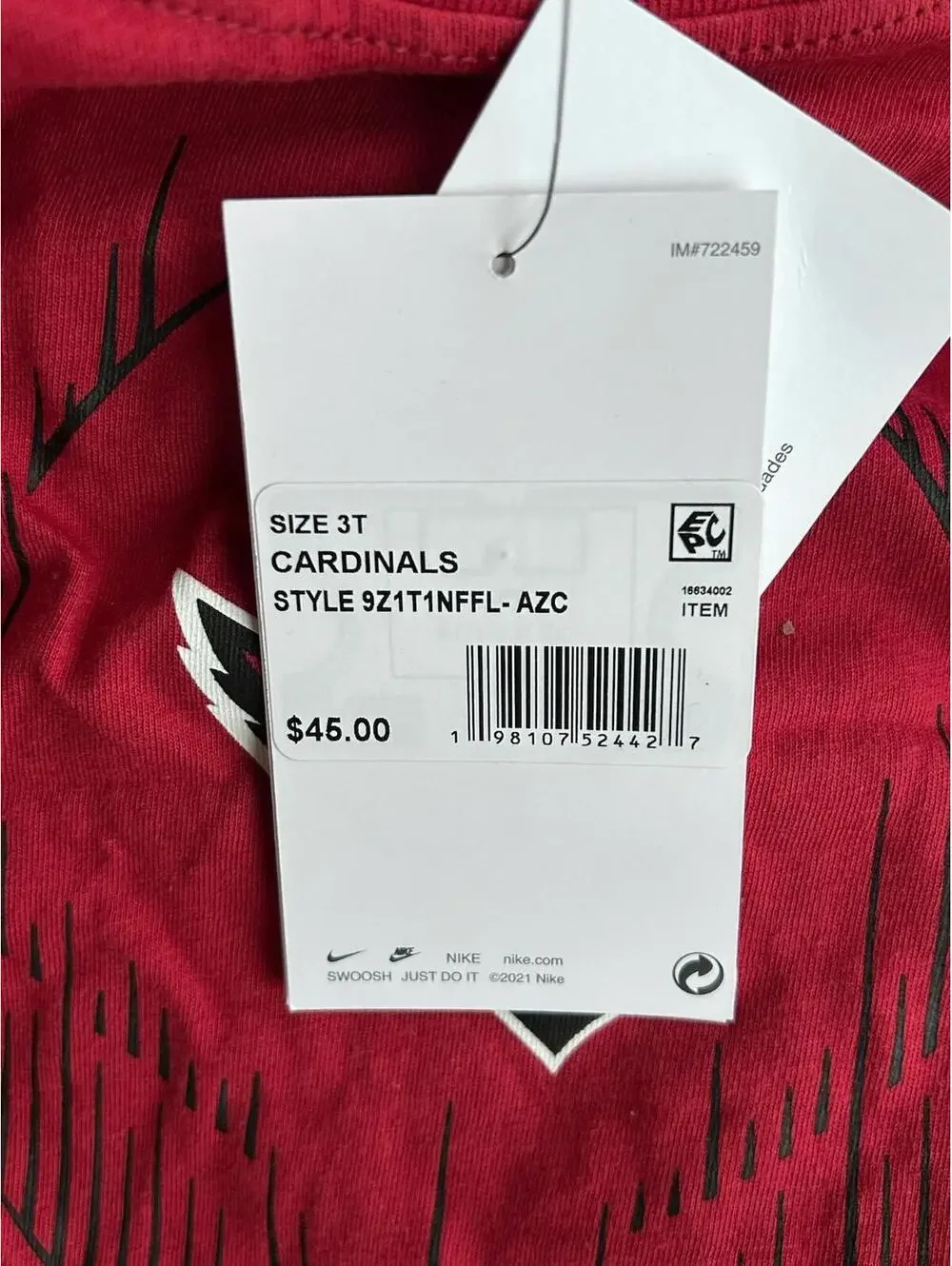 Nike Arizona Cardinals Toddler 2-Piece Set Shirt Shorts Red Black Size 3T NWT